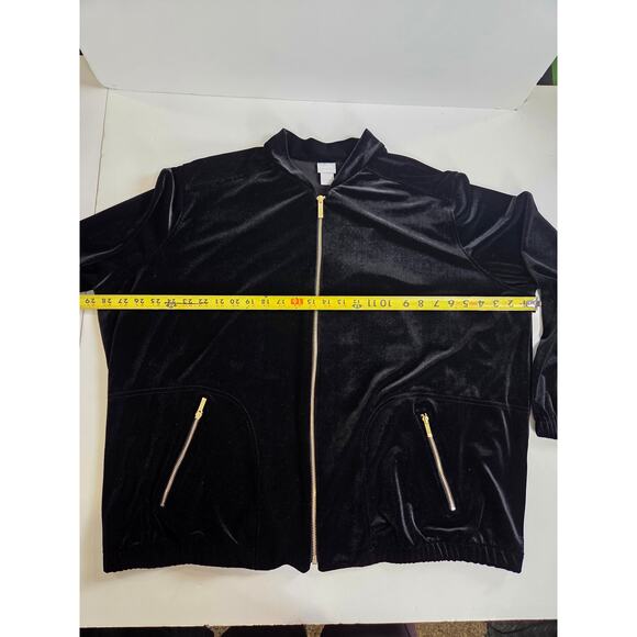 Chicos Travelers Black Velvet Velour Zipper Track Jacket 4 Gold Zipper XXL/20 - Picture 3 of 6